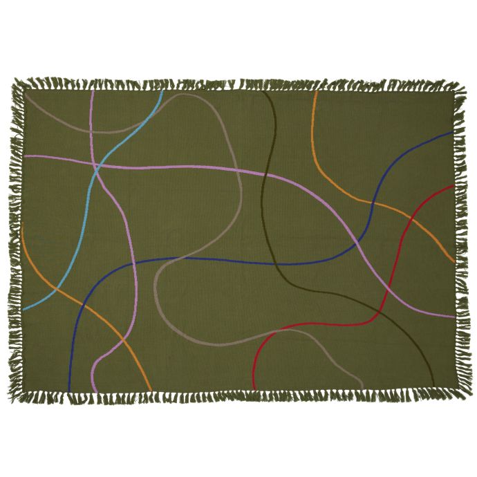 Hübsch / Bavlněný přehoz Outline Green/Multicolour 140x200cm