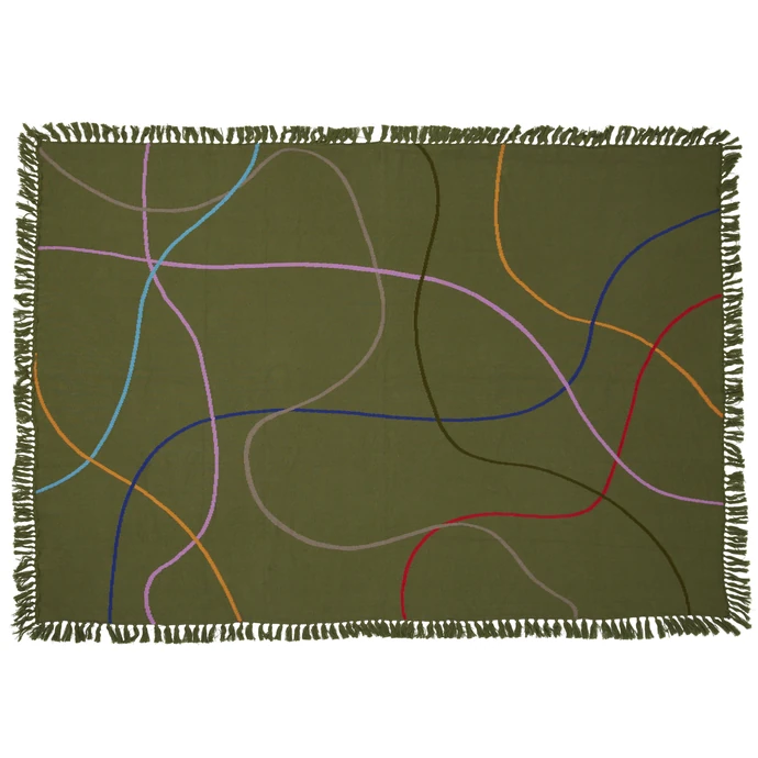 Hübsch / Bavlnený prehoz Outline Green/Multicolour 140x200 cm
