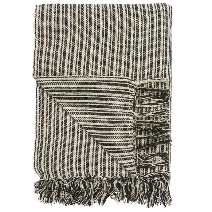 Ib Laursen / Bavlněný přehoz Cream/Black Stripe