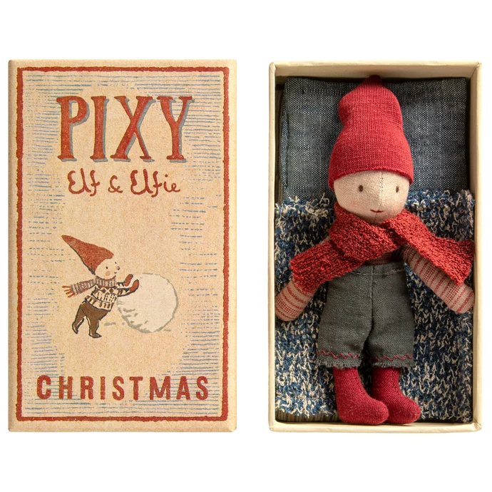 Maileg / Vianočný škriatok Pixy Elf v krabičke od zápaliek