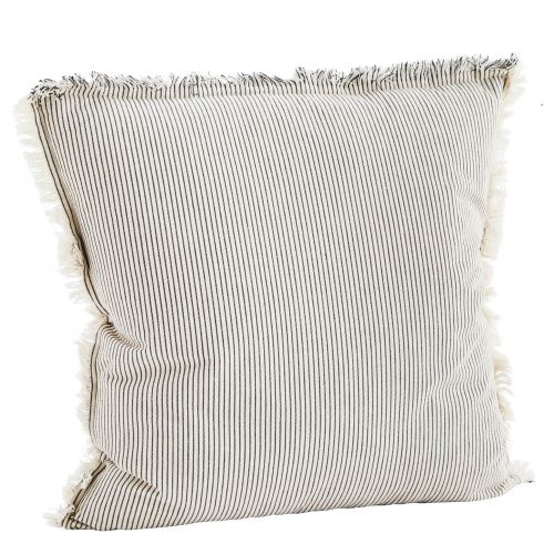 MADAM STOLTZ / Bavlnená obliečka na vankúš Off White Fringes 50×50 cm