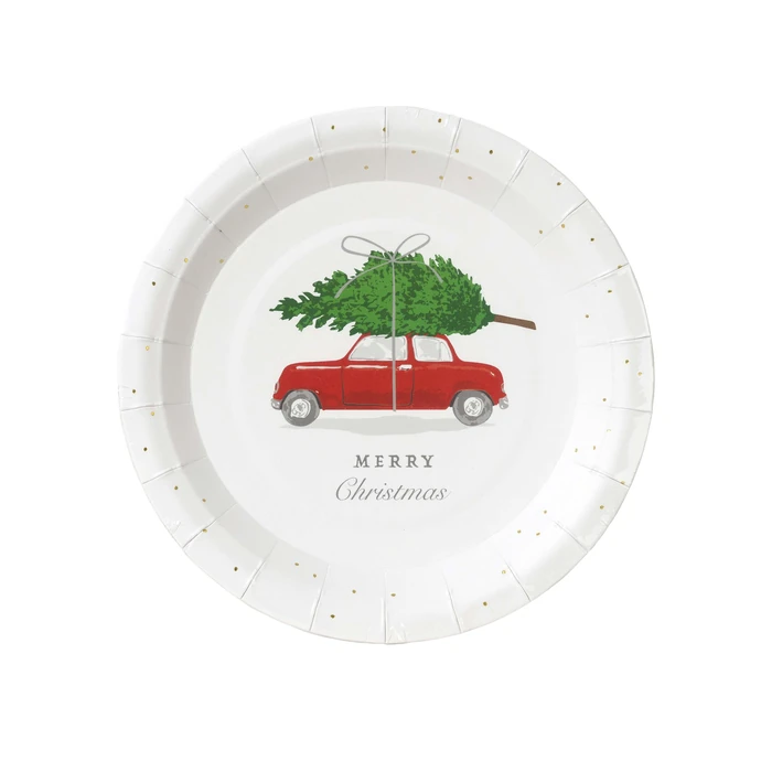 Talking Tables / Vánoční papírové talíře Red Car 18 cm - set 12ks