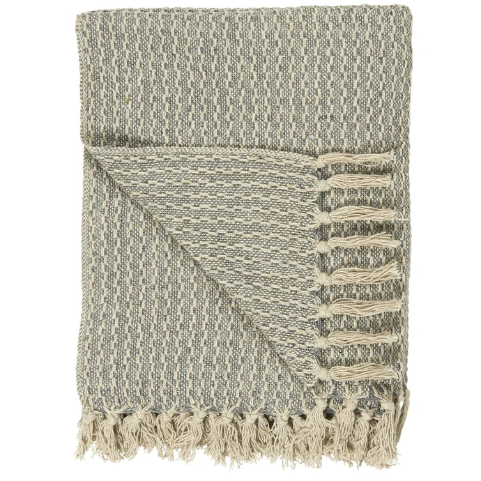 Ib Laursen / Bavlněný přehoz Cream Dusty Blue Pattern 160x130 cm