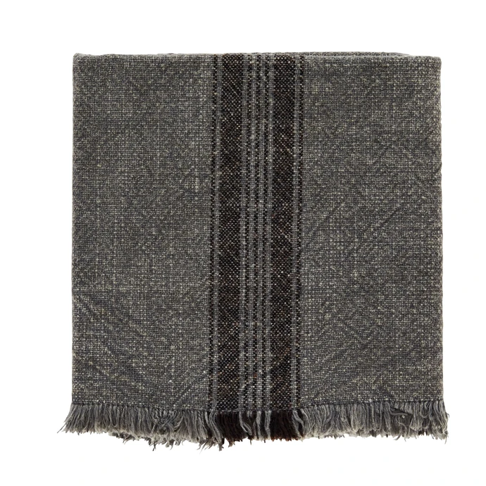 MADAM STOLTZ / Kuchynská utierka Dark Grey Striped Fringes