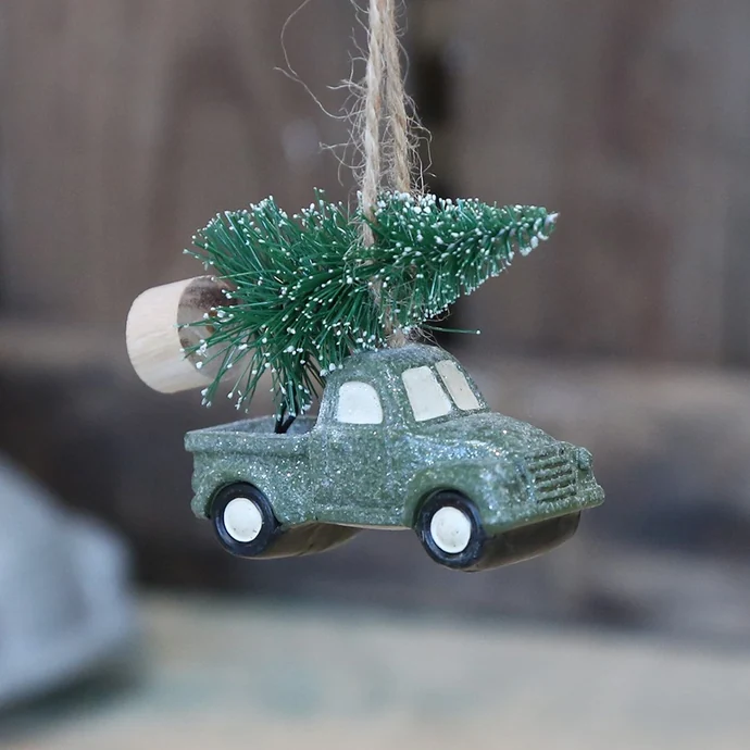 Chic Antique / Vánoční ozdoba Green Pickup & Tree