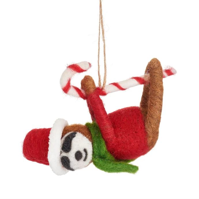 sass & belle / Plstená vianočná ozdoba Sloth on Candy Cane