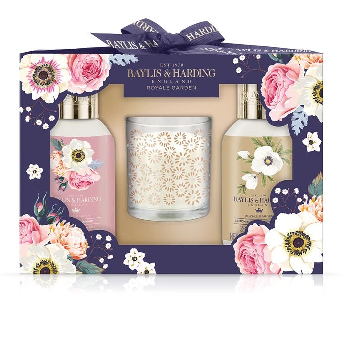 Baylis & Harding / Dárková sada s péčí o tělo a svíčka Royale Garden