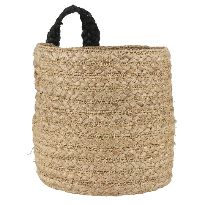 Ib Laursen / Jutový košík Black Strap Round Vysoký