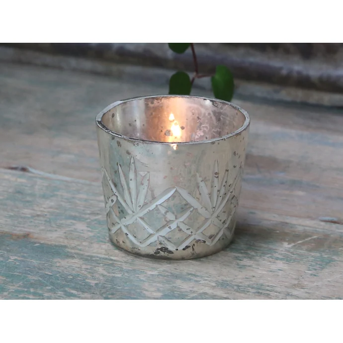 Chic Antique / Skleněný svícen na čajovou svíčku Antique Silver