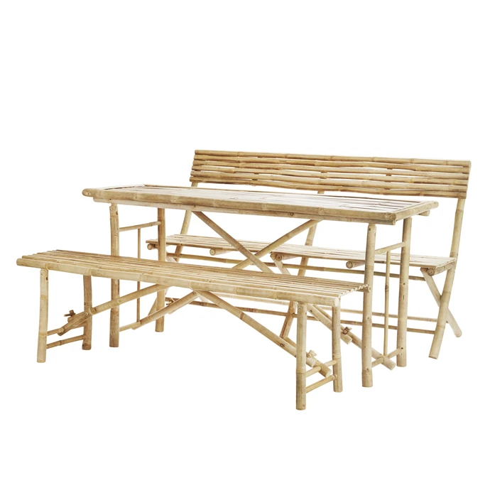MADAM STOLTZ / Sestava bambusového stolu se dvěma lavicemi Natural
