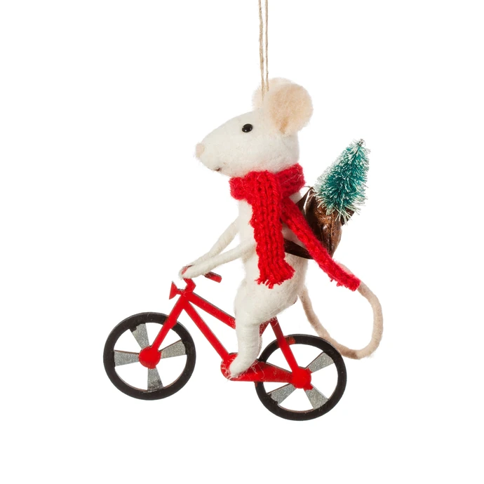 sass & belle / Plstená vianočná ozdoba Bicycle Delivery Mouse