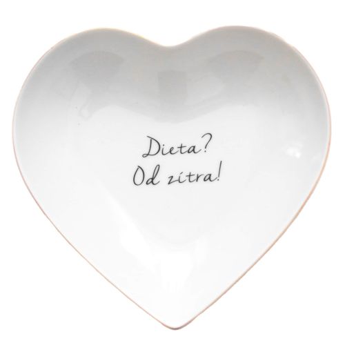 Bella Rose / Porcelánový tanierik v tvare srdca s nápisom Dieta? Od zítra! 16 cm - CZ