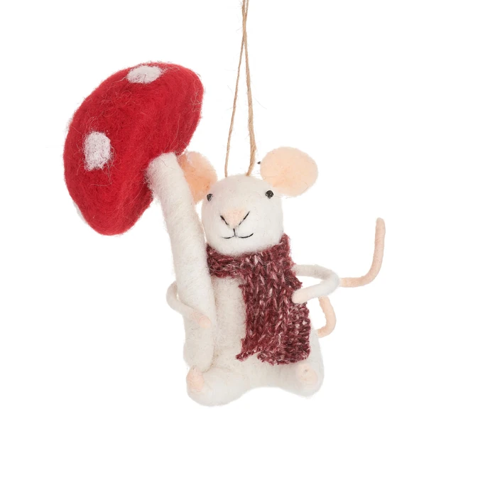 sass & belle / Plstená vianočná ozdoba Mouse with Mushroom