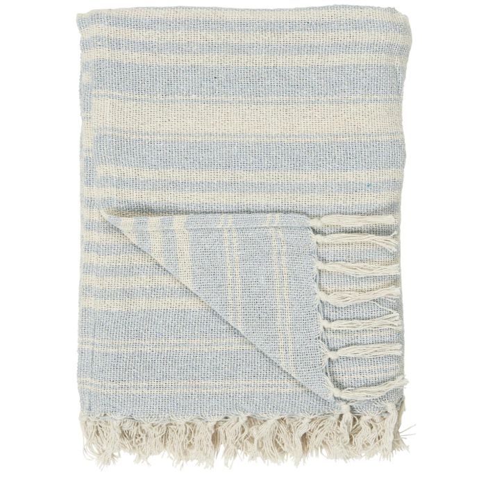 IB LAURSEN / Balvněný přehoz Cream Light Blue Stripe 130 × 160 cm