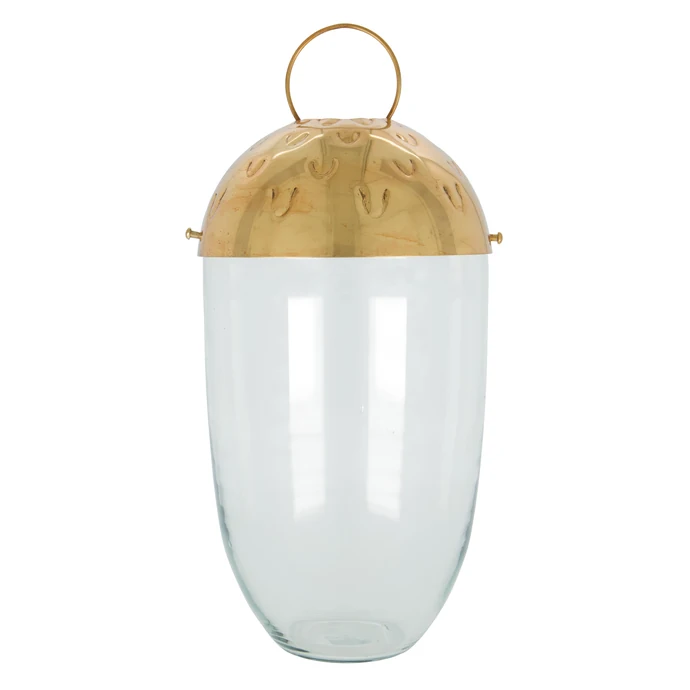 House Doctor / Sklenený lampáš Acho Clear/Gold 33 cm