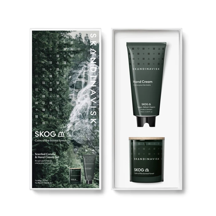 SKANDINAVISK / Dárkový set SKOG (les) – vonná svíčka a krém na ruce