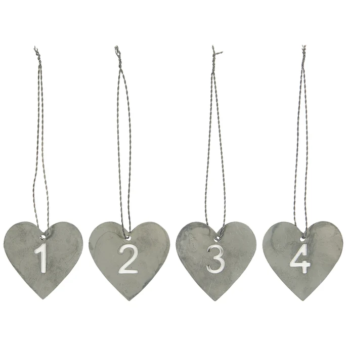 IB LAURSEN / Plechové adventní štítky Heart Silver - set 4 ks