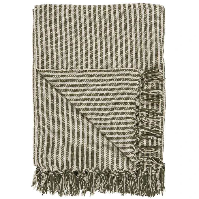 Ib Laursen / Bavlnený prehoz Cream/ Olive Wide Stripes