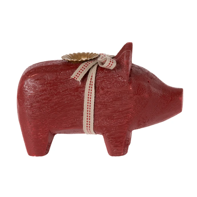 Maileg / Svícen Wooden Pig Red - Small