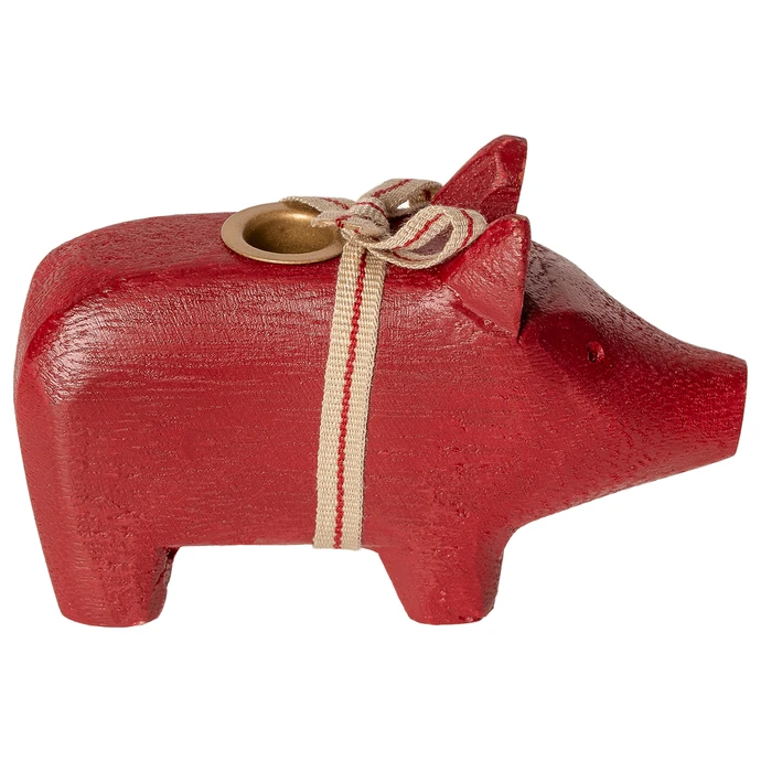 Maileg / Drevený svietnik Wooden Pig Red