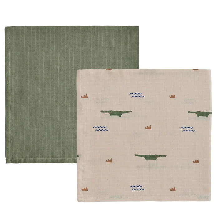 OYOY / Mušelínová plienka Crocodile Beige/Green – set 2 ks