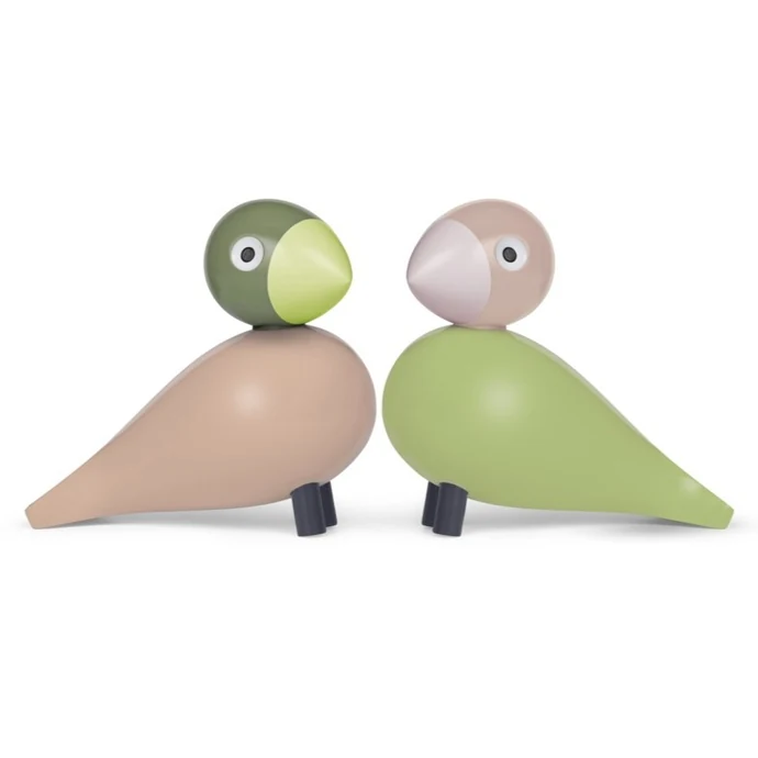 Kay Bojesen / Dřevěný ptáček Lovebirds Light Green / Rose – set 2 ks