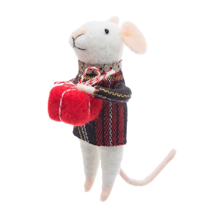 sass & belle / Plstěná vánoční ozdoba Tartan Mouse