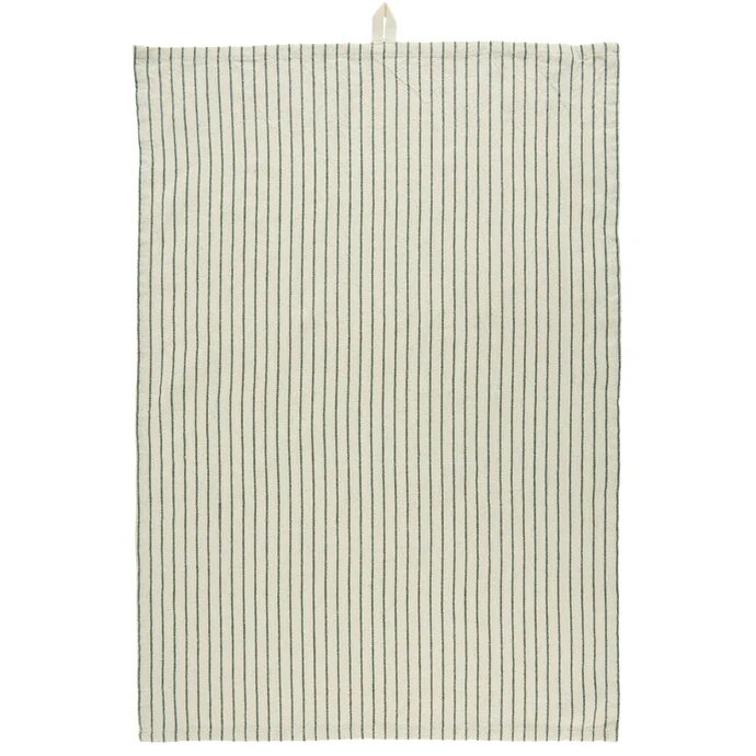Ib Laursen / Bavlněná kuchyňská utěrka Natural & Slim Green Stripe
