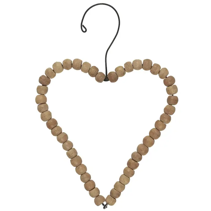 IB LAURSEN / Závesná drevená dekorácia Heart Wooden Beads - větší