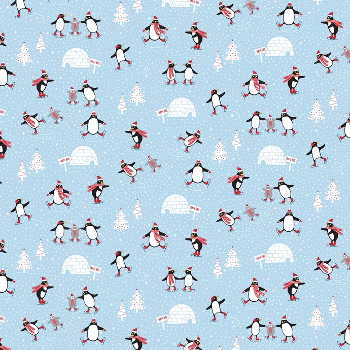 sass & belle / Vianočný baliaci papier Skating Penguins