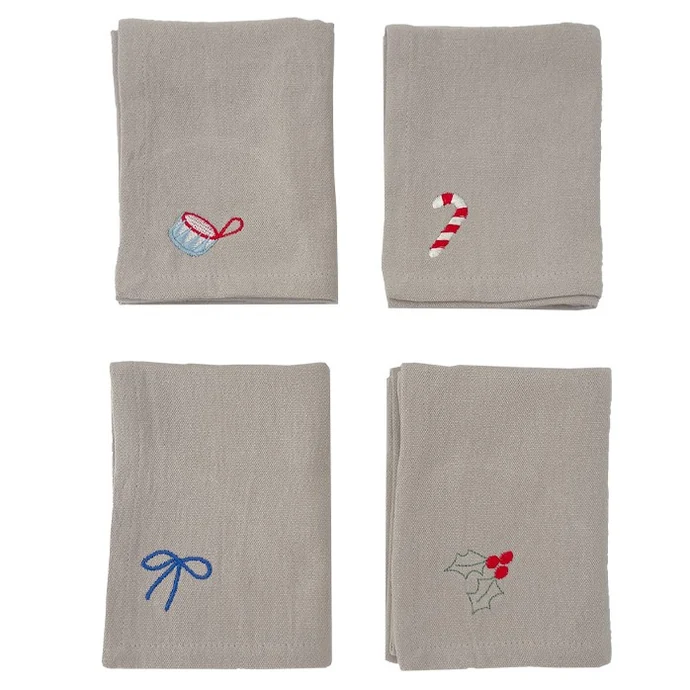 OYOY / Látkové obrúsky Christmas Embroidered – set 4 ks