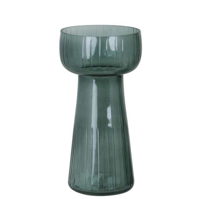 Strömshaga / Skleněná váza Etched Stripe Dark Green Small