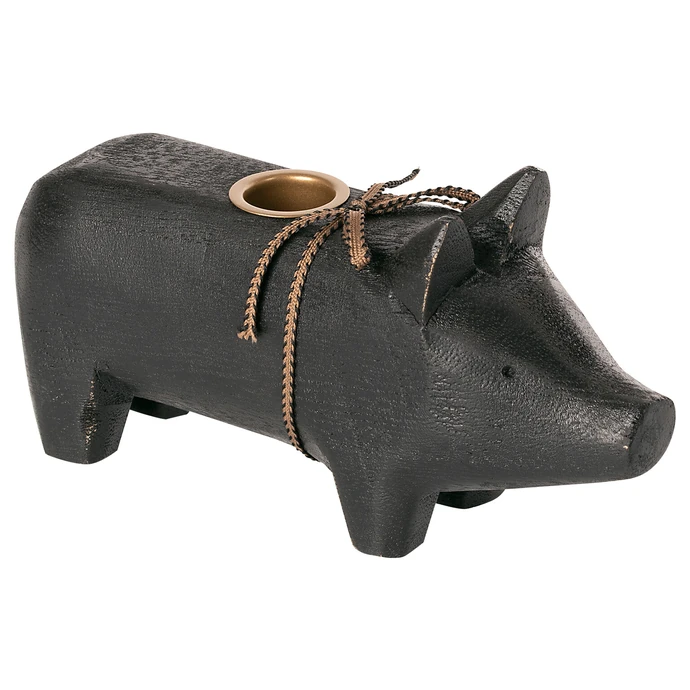 Maileg / Svícen Wooden Pig Medium Black