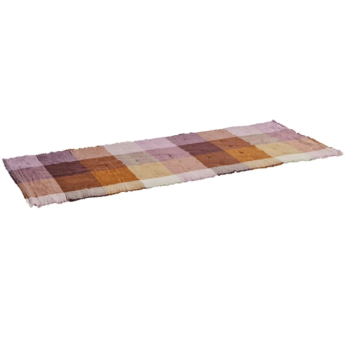 MADAM STOLTZ / Lněný přehoz na postel Burnt Orange/Lilac/Bordeaux 70 x 180 cm