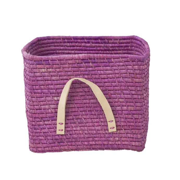 rice / Slamený košík s koženými držadlami Lavender