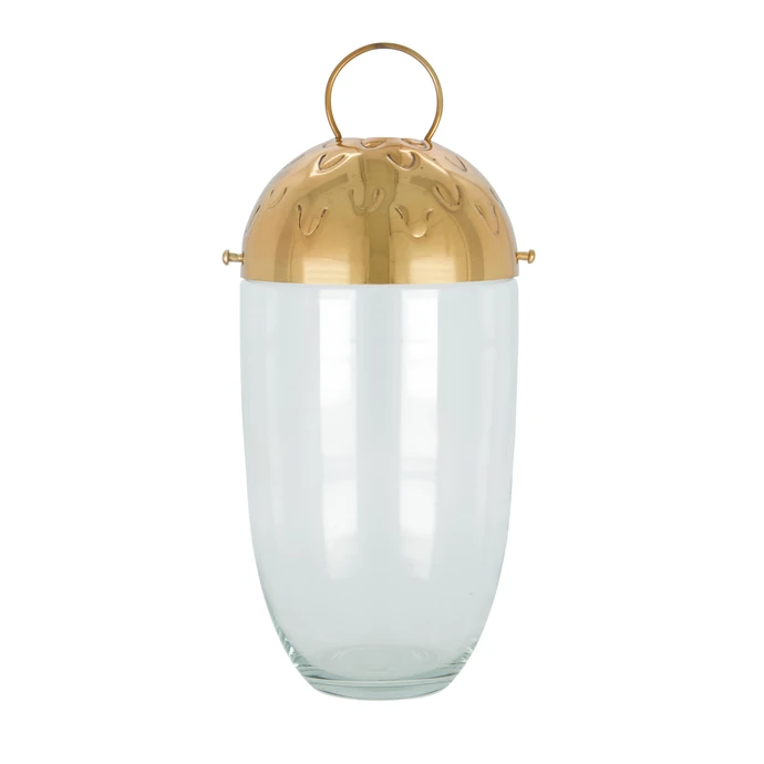 House Doctor / Sklenený lampáš Acho Clear/Gold 28 cm
