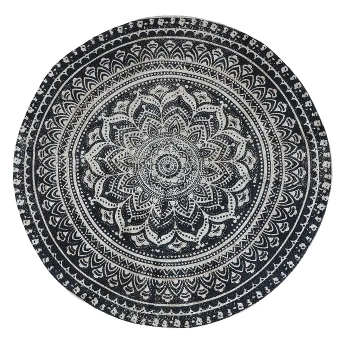 Chic Antique / Kulatý jutový koberec Black Floral 120 cm