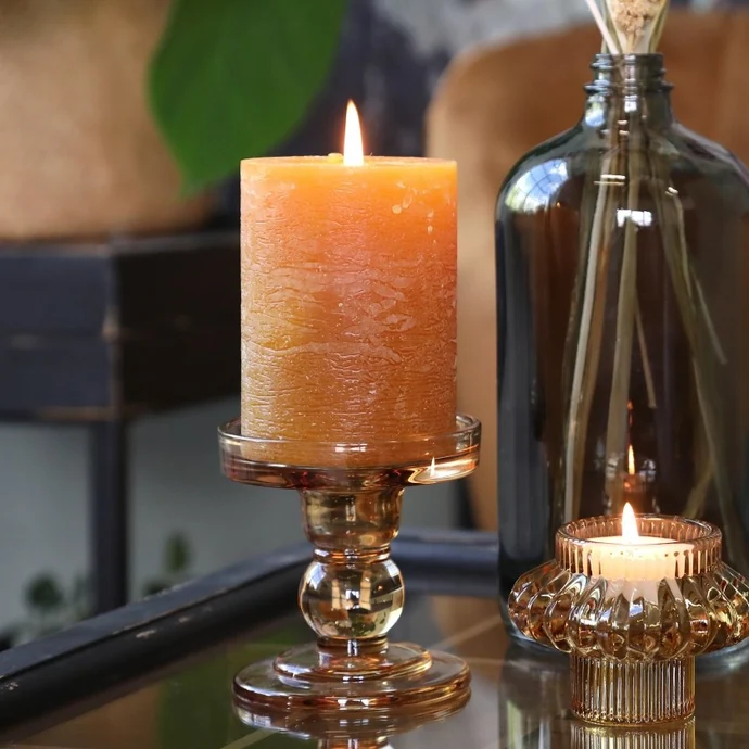 Chic Antique / Sklenený svietnik Candlestick Caramel 8,5 cm