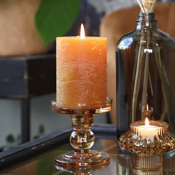 Chic Antique / Skleněný svícen Candlestick Caramel 8,5 cm