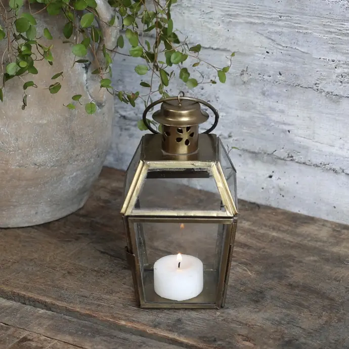 Chic Antique / Sklenený lampáš Lantern Antique Brass