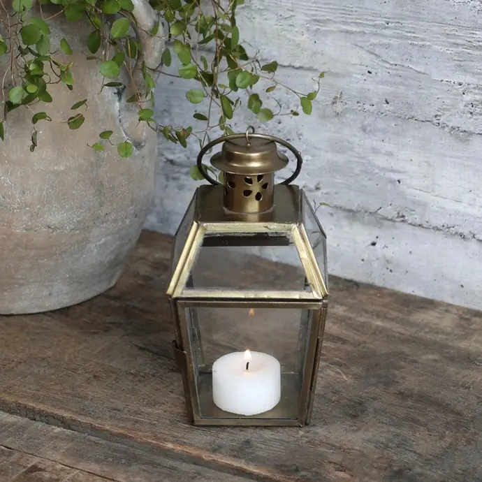 Chic Antique / Skleněná lucerna Lantern Antique Brass