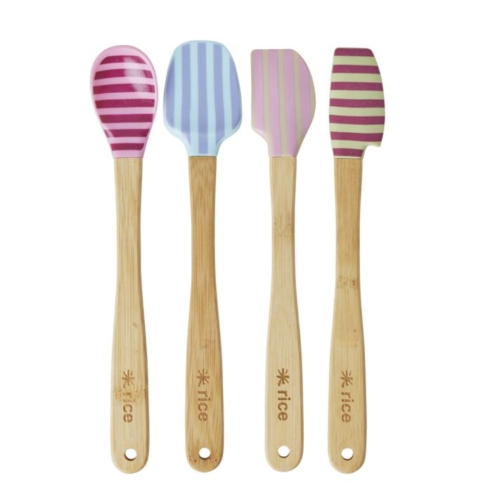 rice / Malé silikónové stierky Multicolor/Bamboo - set 4 ks