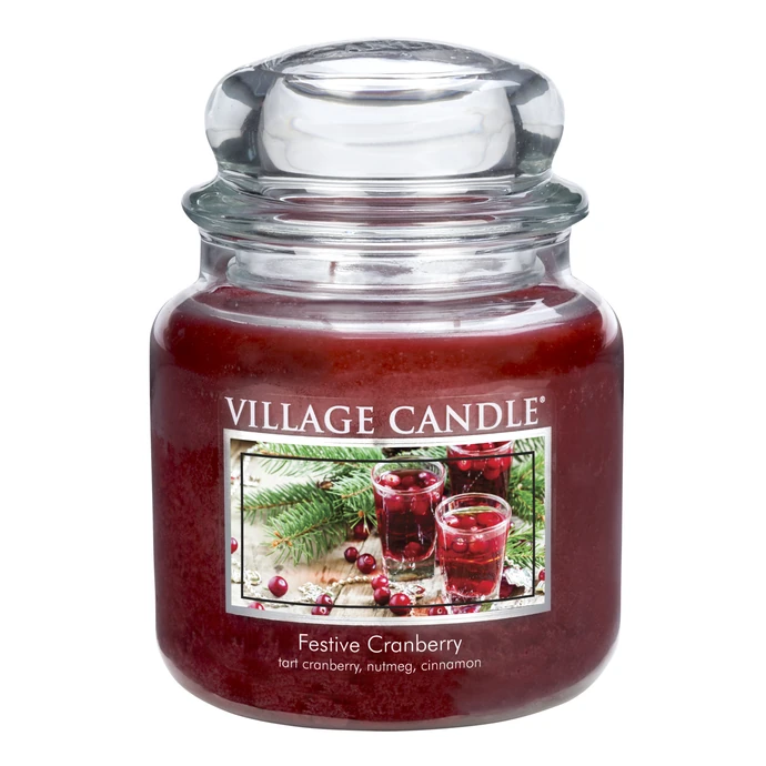 VILLAGE CANDLE / Svíčka ve skle Festive Cranberry - střední