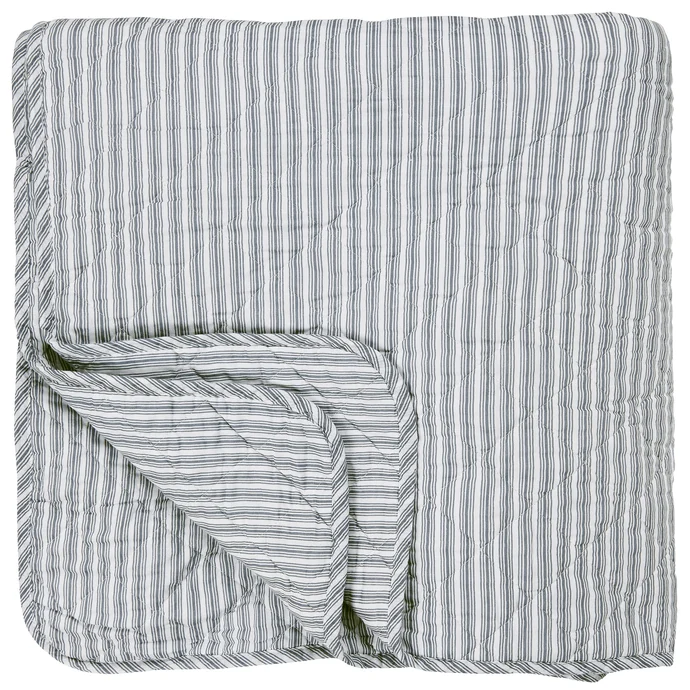 Ib Laursen / Prošívaný bavlněný přehoz Dusty Blue Stripes 130x200