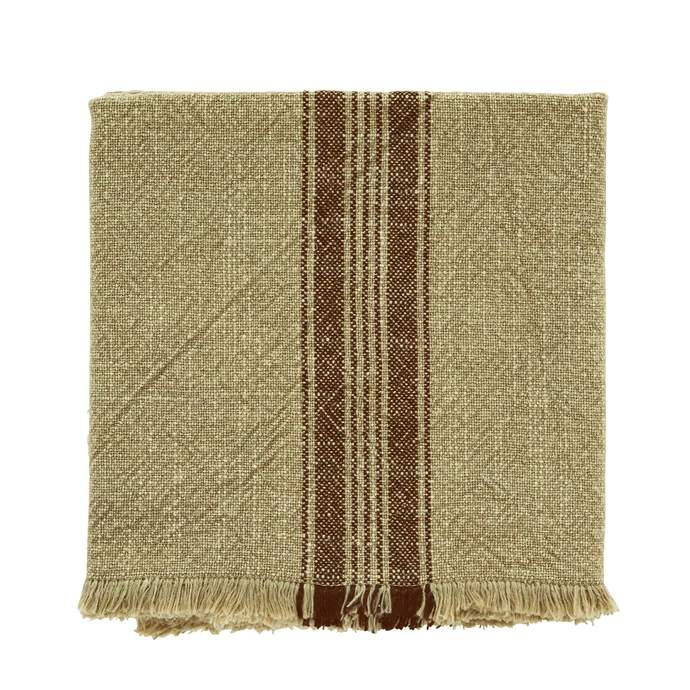 MADAM STOLTZ / Kuchynská utierka Khaki Striped Fringes