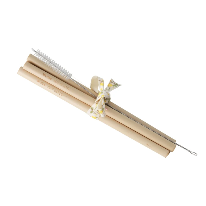 rice / Bambusové slamky s kefkou - set 4 ks