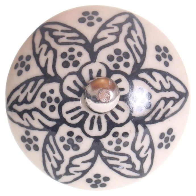 La finesse / Porcelánová úchytka Beige Flower Black