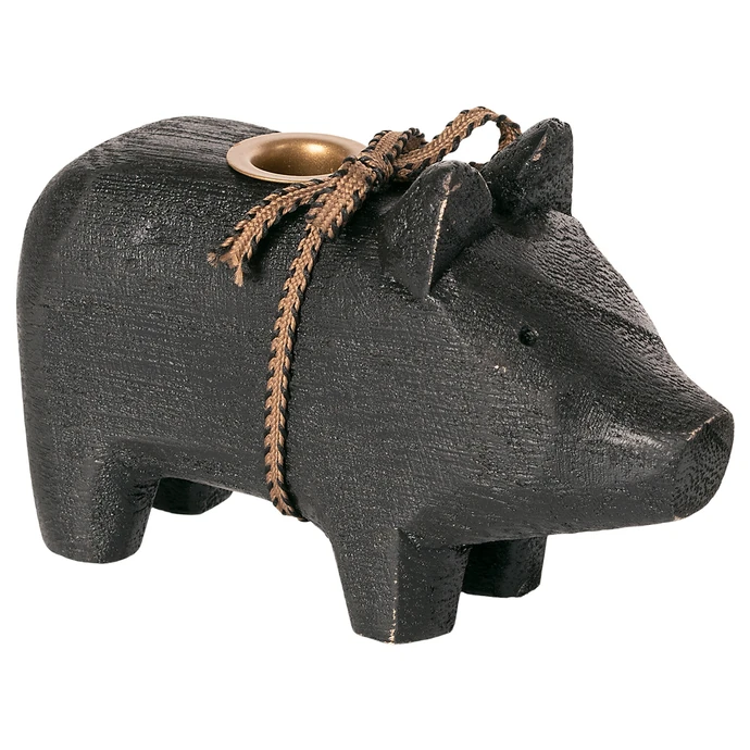 Maileg / Svícen Wooden Pig Small Black