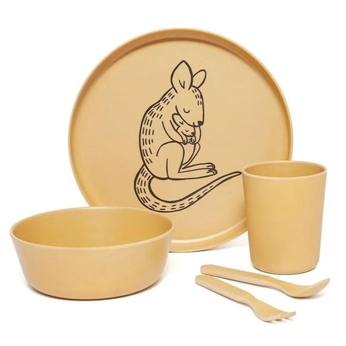 PETIT MONKEY / Set dětského bambusového nádobí Kangaroo Inca Gold