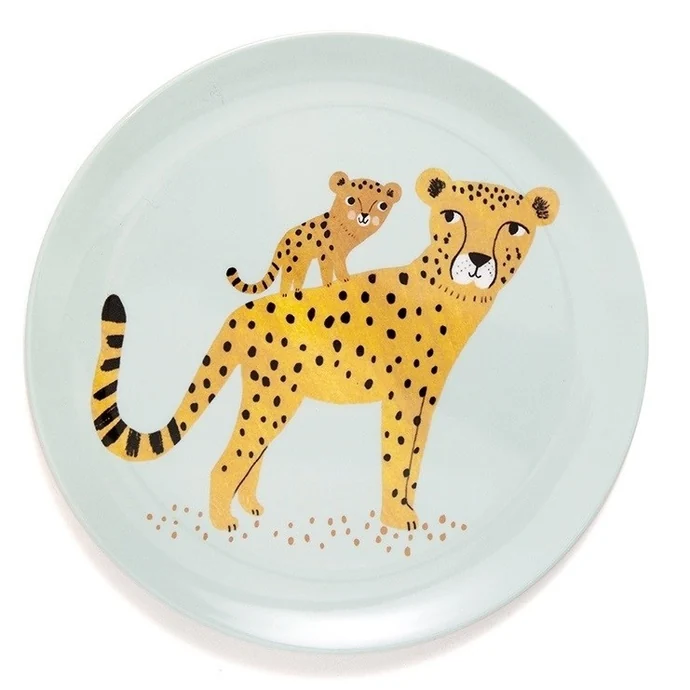 PETIT MONKEY / Dětský melaminový talíř Leopard Aqua 20,3 cm